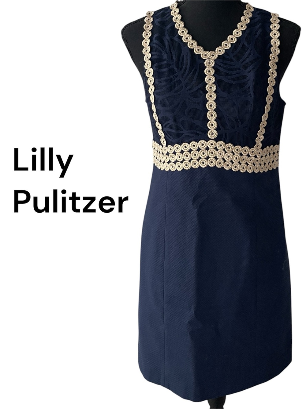 Lilly Pulitzer Navy Dress with Gold Trim